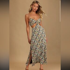 Lulus It's A Perfect Pick Navy Blue Floral Print Cutout Maxi Dress - Size M